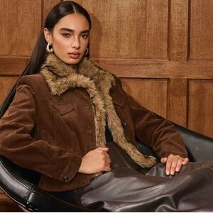 Commense Brown Teddy Jacket with Faux Fur Collar